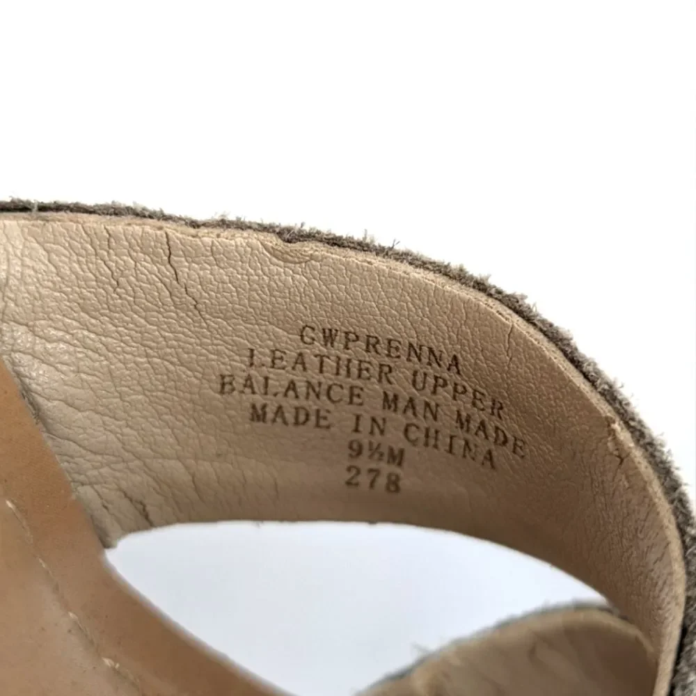 Guess Prenna Suede Leather Tassel Wooden Chunky Platform Sandals Heels Size 9.5